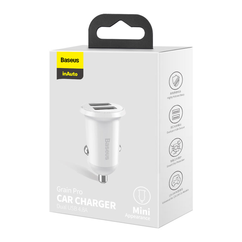 Baseus car charger Grain Pro 2x USB 4,8A white - Bild 8