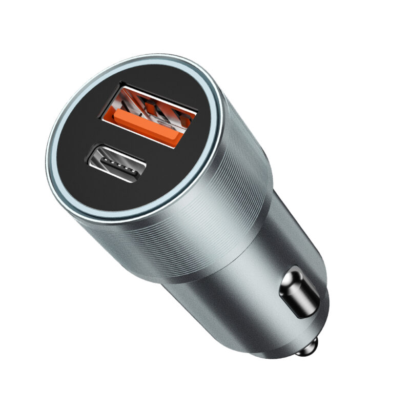 BWOO 38W fast car charger BO-CC73 QC 18W + PD 20W, grey silver - Bild 3