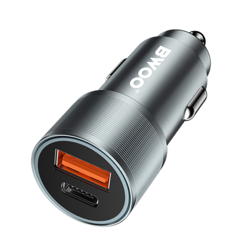 BWOO 38W fast car charger BO-CC73 QC 18W + PD 20W, grey silver - Bild 4