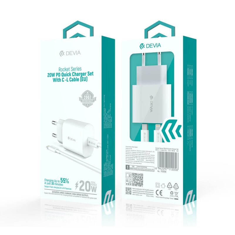 Devia wall charger Rocket PD 20W 1x USB-C white + cable USB-C - Lightning - Bild 6