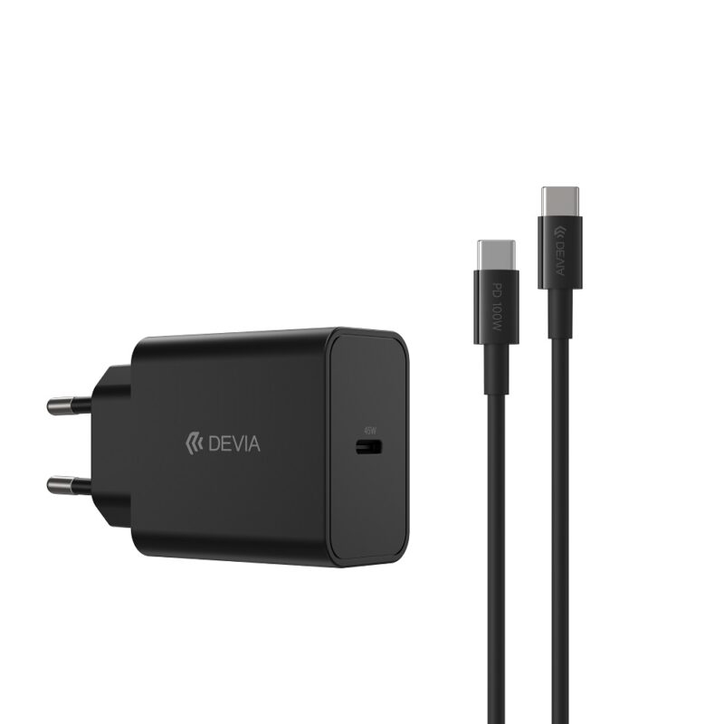 Devia wall charger Rocket PD 45W 1x USB-C black+ cable USB-C - USB-C