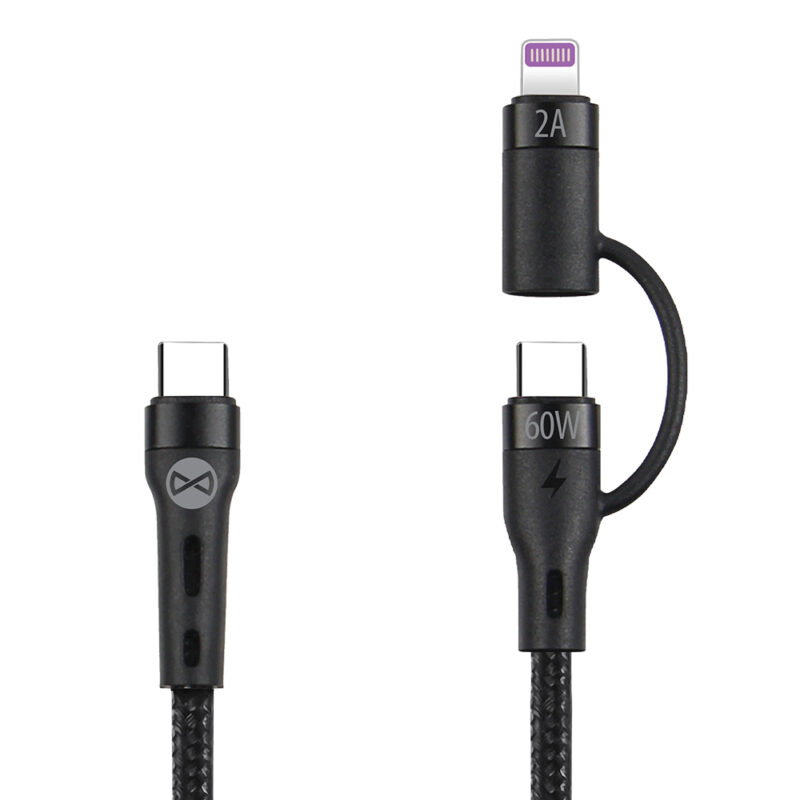 Forever 2in1 cable USB-C - Lightning + USB-C 1,0 m 60W black - Bild 3