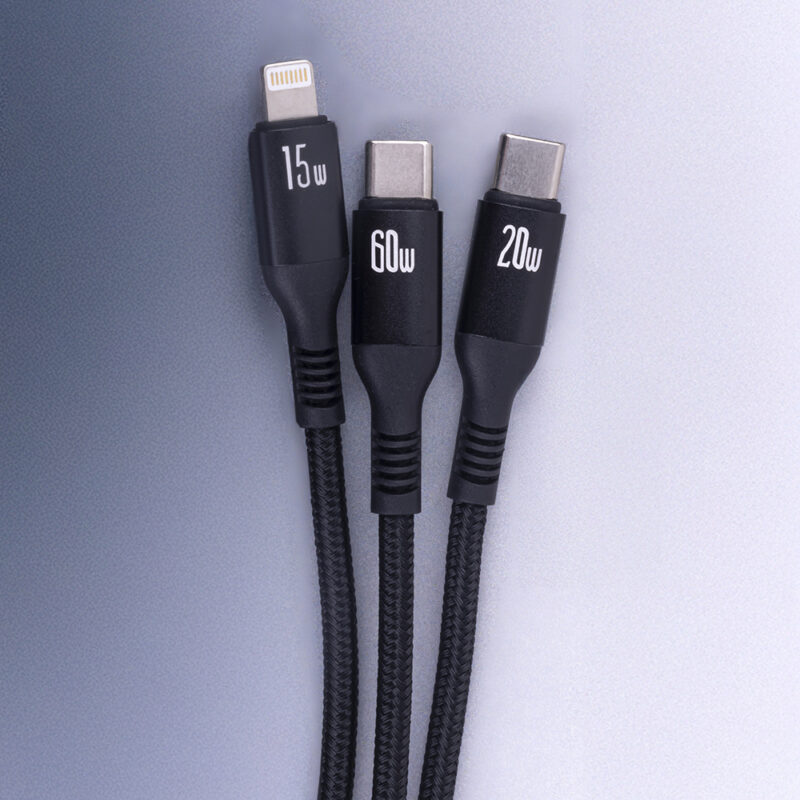 Forever 3in1 cable USB-C - Lightning + 2x USB-C 1,2 m 60W black - Bild 3