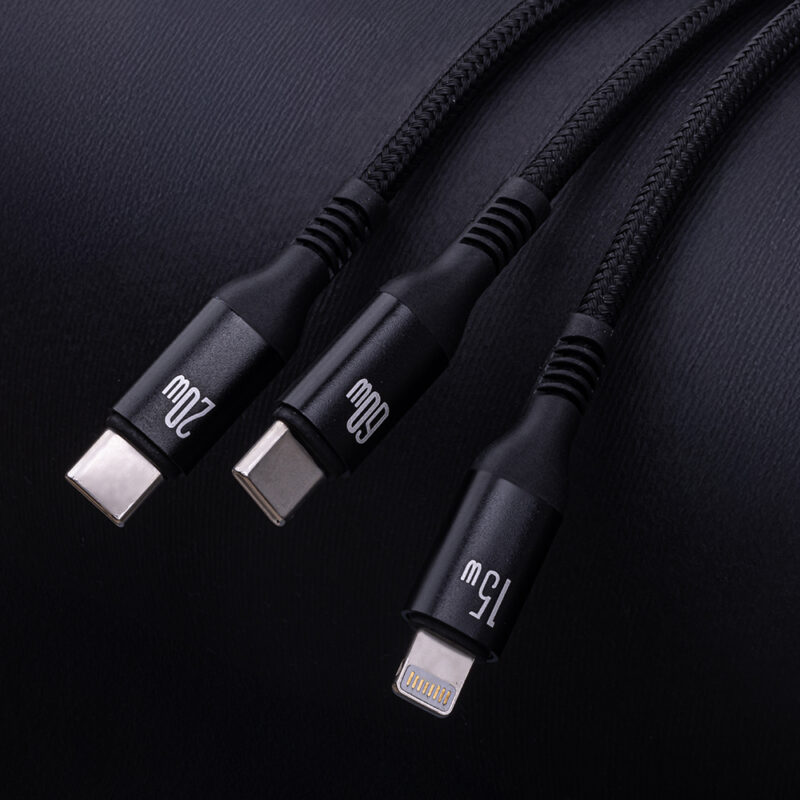 Forever 3in1 cable USB-C - Lightning + 2x USB-C 1,2 m 60W black - Bild 7