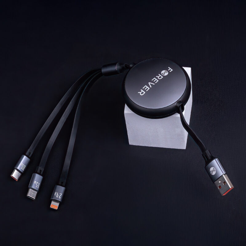 Forever 3in1 cable USB - Lightning + 2x USB-C 1,2 m 100W black - Bild 8