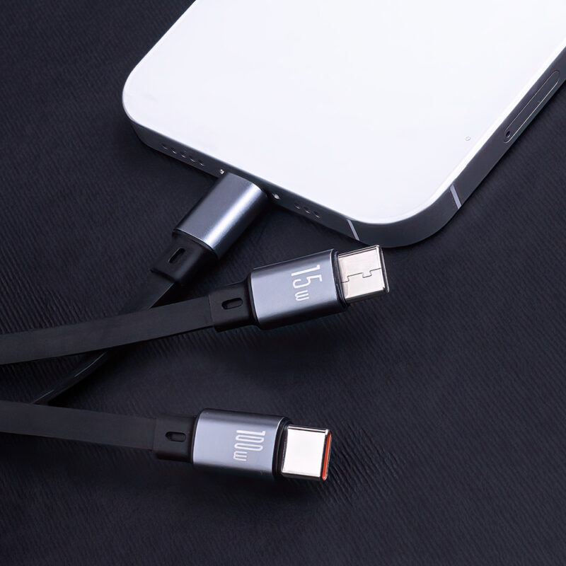 Forever 3in1 cable USB - Lightning + 2x USB-C 1,2 m 100W black - Bild 9