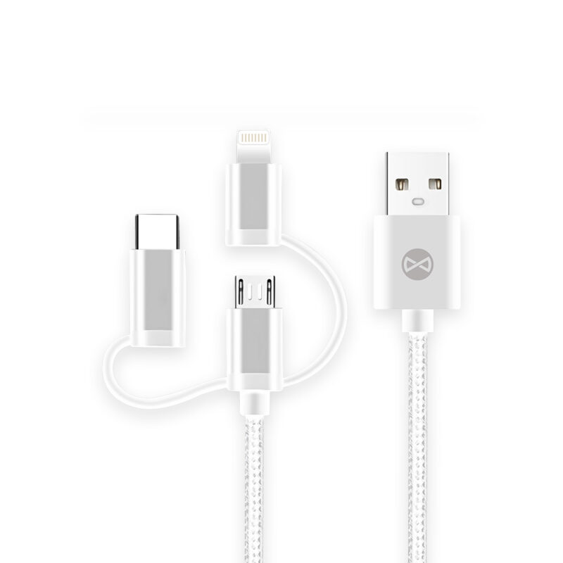 Forever 3in1 cable USB - Lightning + USB-C + microUSB 1,0 m 1,5A white