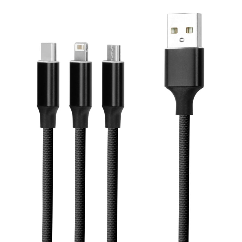 Forever 3in1 cable USB - Lightning + USB-C + microUSB 1,2 m 2A black - Bild 3