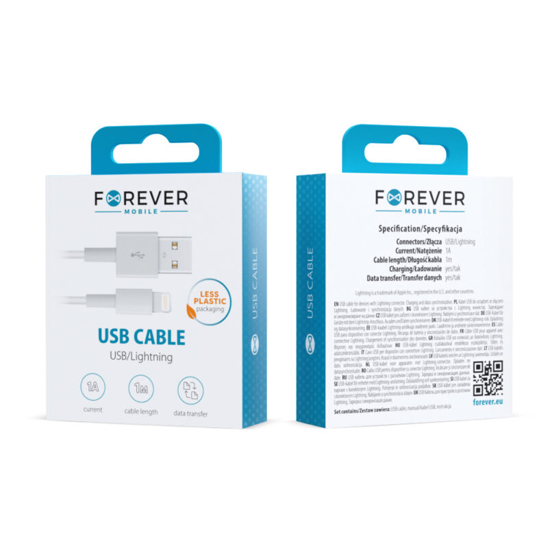 Forever cable USB - Lightning 1,0 m 1A white