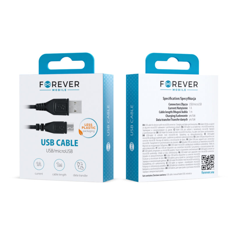 Forever cable USB - microUSB 1,0 m 1A black - Bild 3