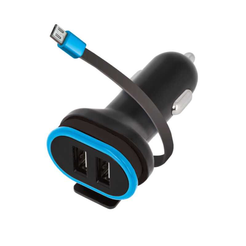 Forever CC-02 car charger 2x USB 3A black with microUSB cable 0,2 m - Bild 3