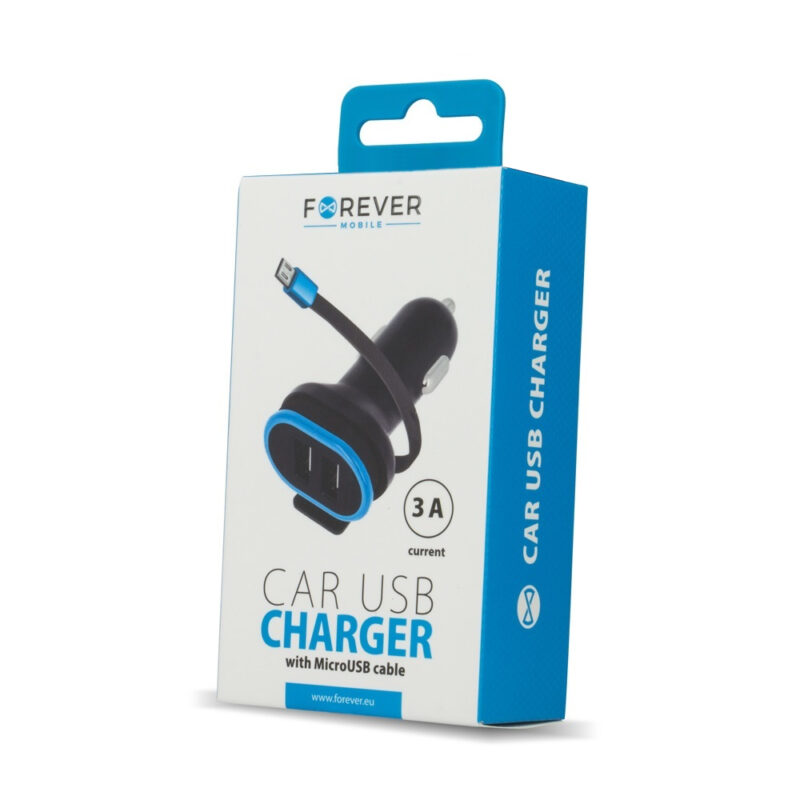 Forever CC-02 car charger 2x USB 3A black with microUSB cable 0,2 m - Bild 4