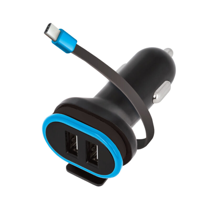 Forever CC-02 car charger 2x USB 3A black with USB-C cable 0,2 m - Bild 3