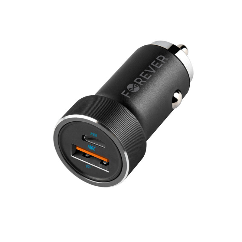 Forever CC-06 PD QC car charger 1x USB-C 1x USB 20W black - Bild 3