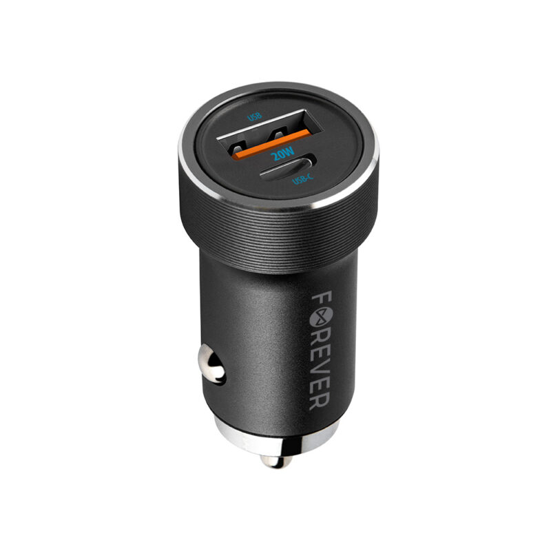 Forever CC-06 PD QC car charger 1x USB-C 1x USB 20W black + USB-C - USB-C cable 60W - Bild 3