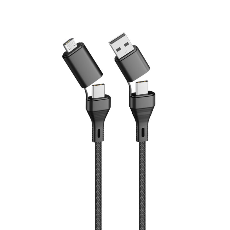 Forever CORE 4in1 cable USB + USB-C - USB-C + microUSB 1,2 m 3A black