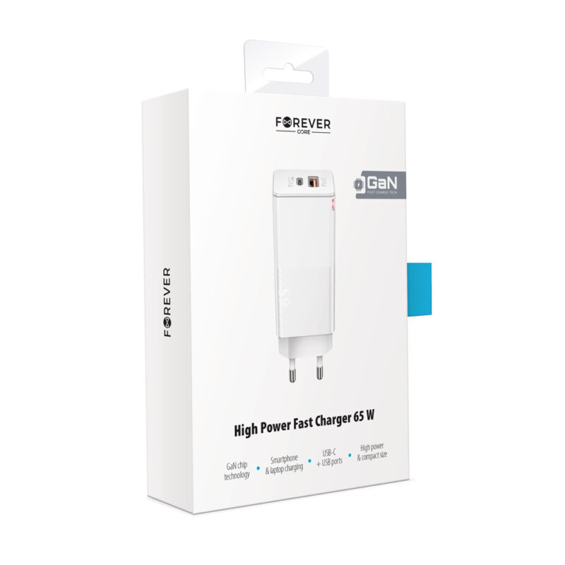 Forever Core PD+ QC 3.0 GaN charger 1x USB 1x USB-C 65W white - Bild 7