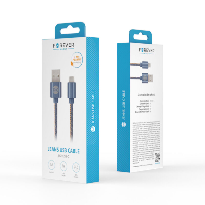 Forever Jeans cable USB - USB-C 1,0 m 2A blue - Bild 3