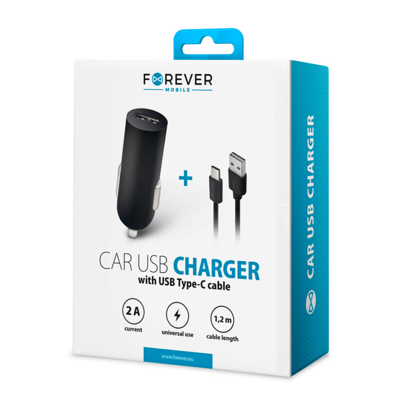 Forever M02 car charger 1x USB 2A black + USB-C cable - Bild 8