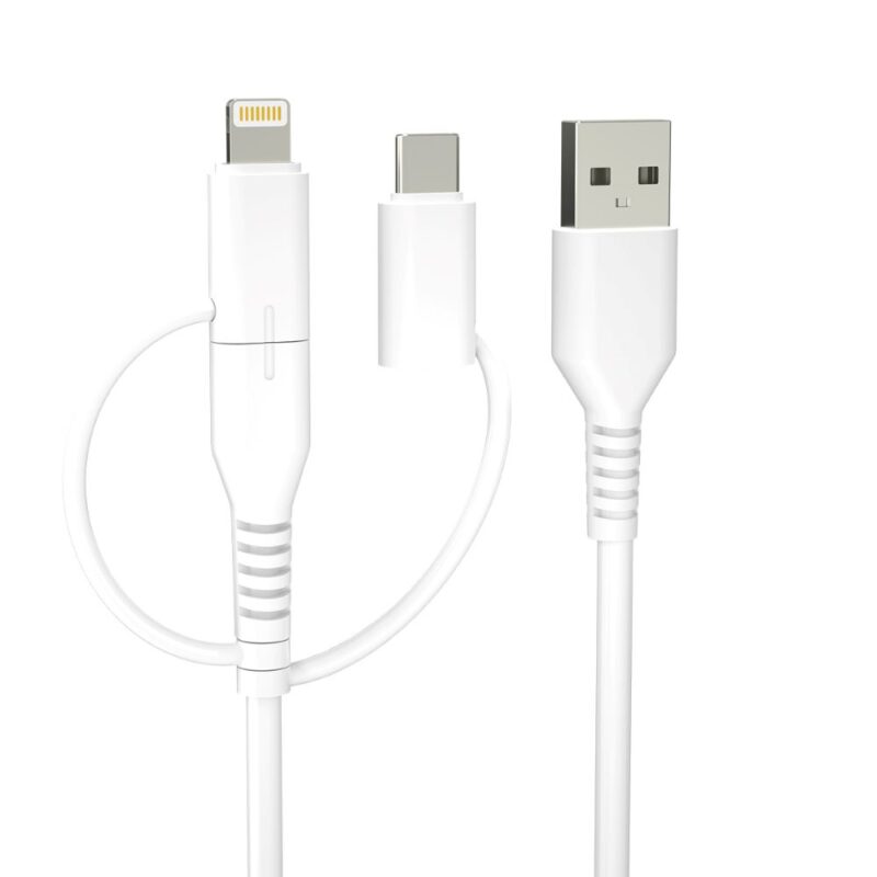 Forever recycling cable 3w1 1,5m 2,4A USB-A -USB-C+ microUSB + Lightning KR3W1-00 white