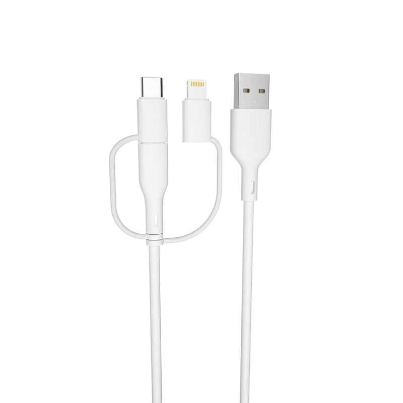 Forever recycling cable 3w1 1,5m 2,4A USB-A -USB-C+ microUSB + Lightning KR3W1-00 white - Bild 3