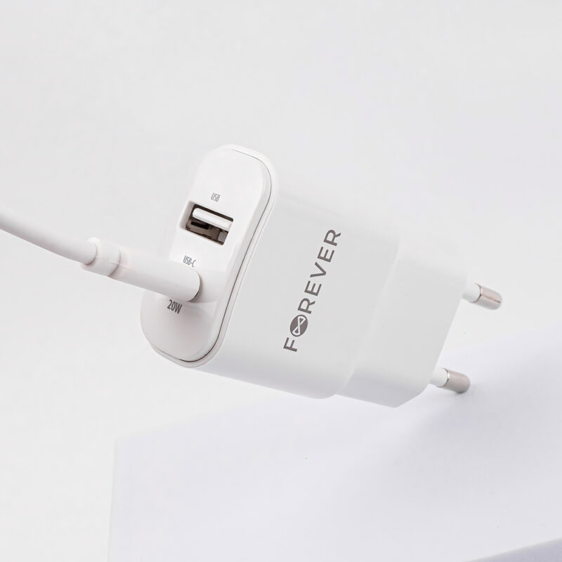 Forever TC-01-20AC PD QC charger 1x USB-C 1x USB 20W white - Bild 8