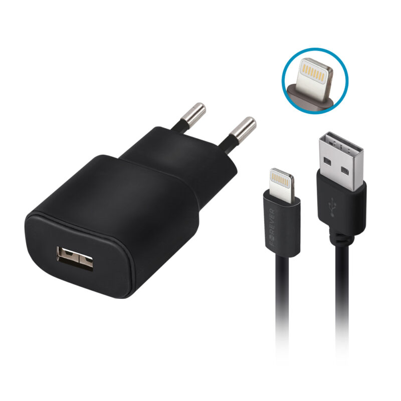 Forever TC-01 charger 1x USB 2A black + Lightning cable