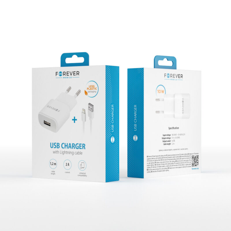 Forever TC-01 charger 1x USB 2A white + Lightning cable - Bild 6