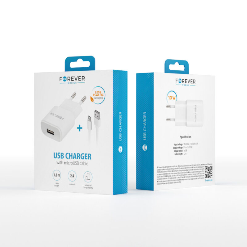 Forever TC-01 charger 1x USB 2A white + microUSB cable - Bild 6