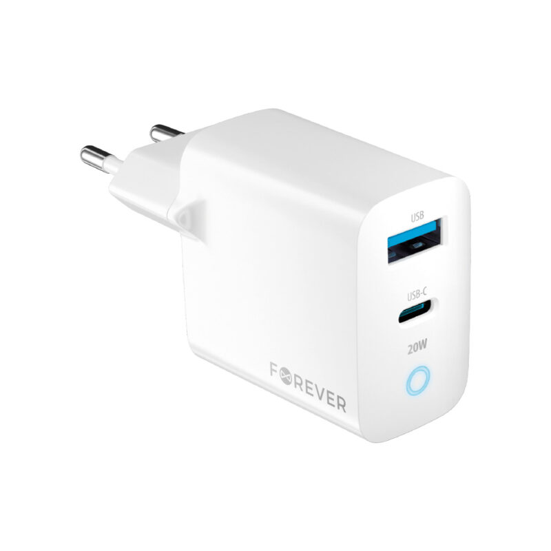 Forever TC-06-20AC PD QC charger 1x USB-C 1x USB 20W white