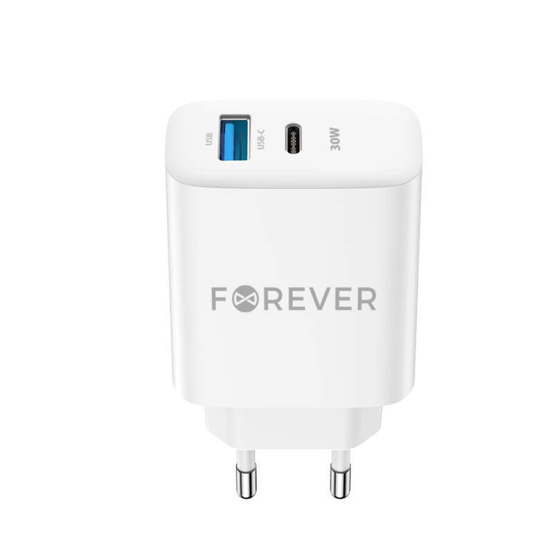 Forever TC-07-30AC PD QC charger 1x USB-C 1x USB 30W white - Bild 3