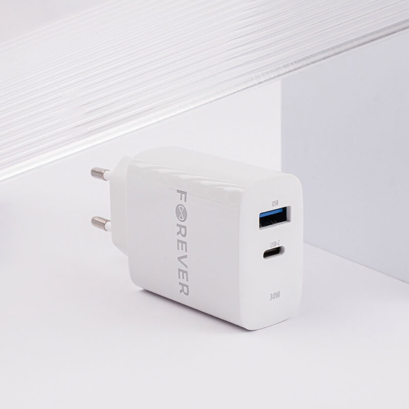 Forever TC-07-30AC PD QC charger 1x USB-C 1x USB 30W white - Bild 7