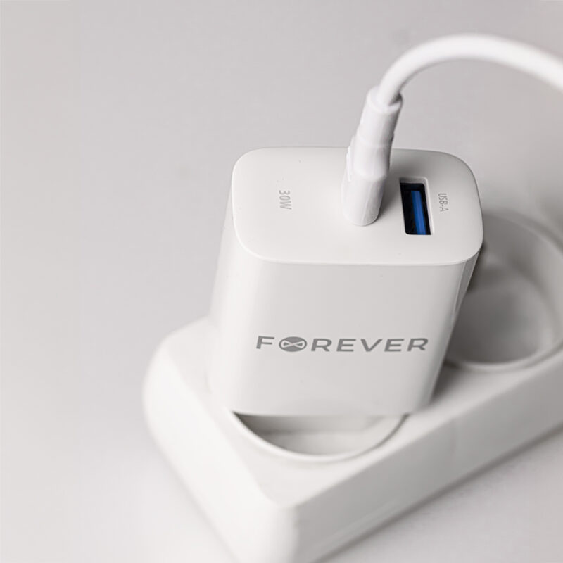 Forever TC-07-30AC PD QC charger 1x USB-C 1x USB 30W white + USB-C - USB-C cable 60W - Bild 12