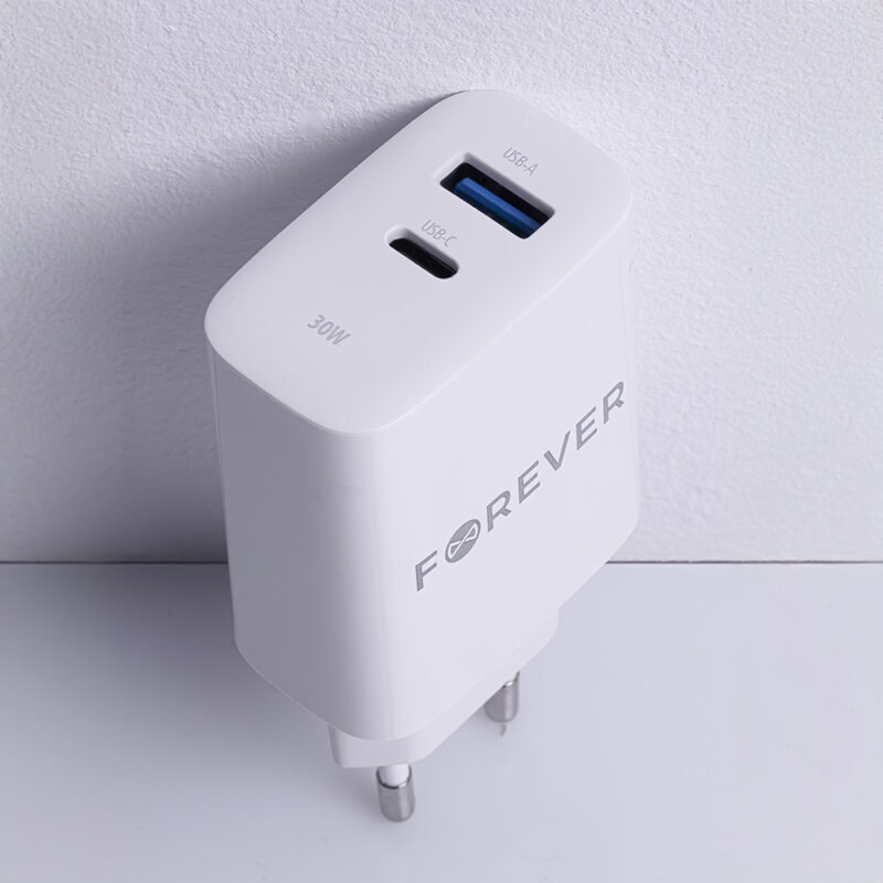 Forever TC-07-30AC PD QC charger 1x USB-C 1x USB 30W white + USB-C - USB-C cable 60W - Bild 16