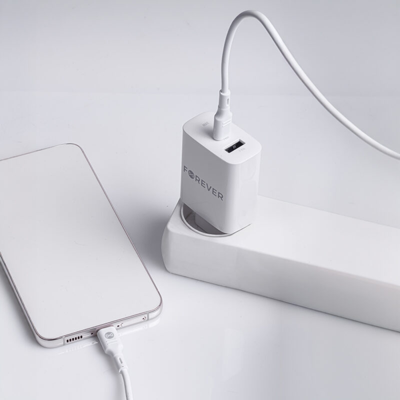 Forever TC-07-30AC PD QC charger 1x USB-C 1x USB 30W white + USB-C - USB-C cable 60W - Bild 9