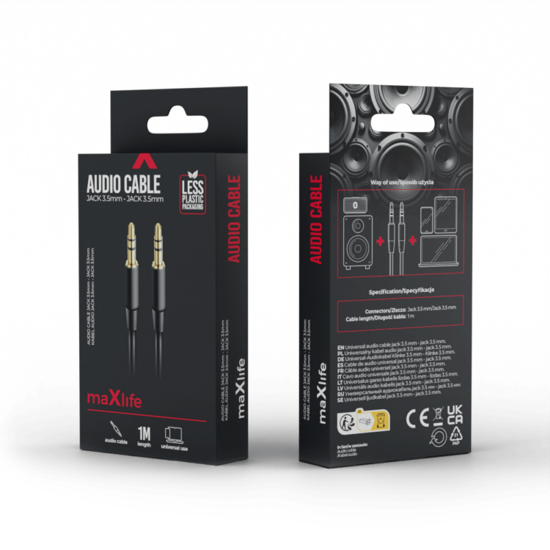 Maxlife audio cable jack 3.5 mm - jack 3.5 mm 1m black - Bild 9