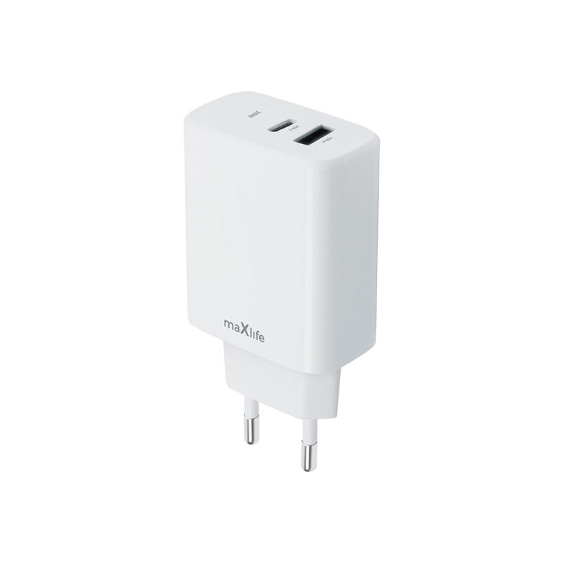 Maxlife MXTC-10-20AC PD QC charger 1x USB-C 1x USB 20W white