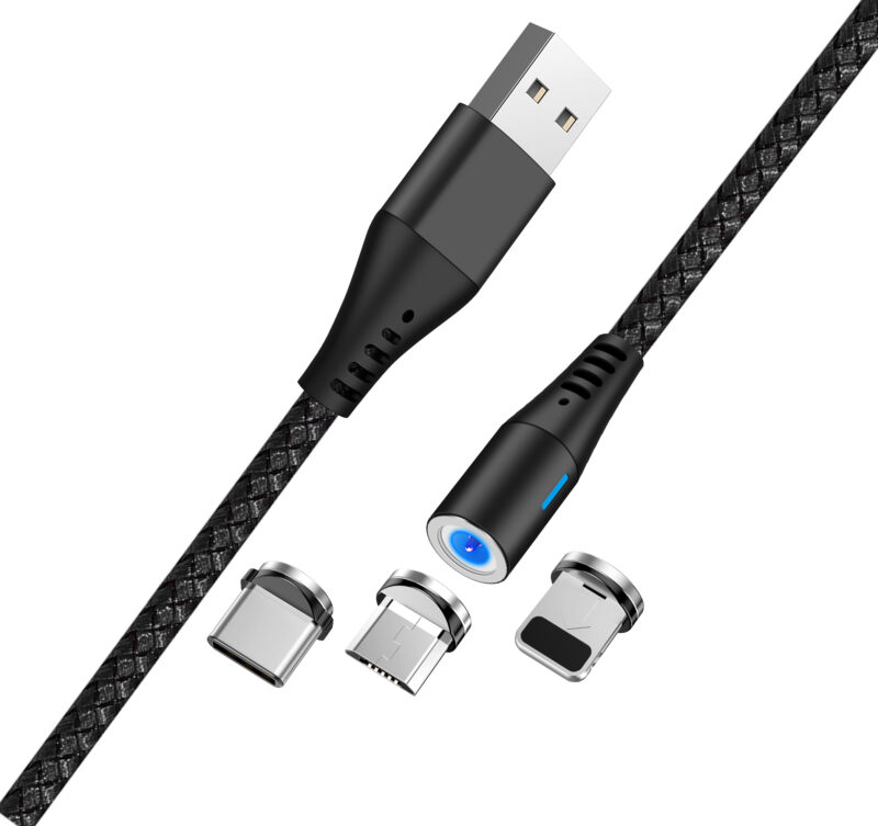 Maxlife MXUC-02 magnetic cable USB - Lightning + USB-C + microUSB 1,0 m 2A black nylon - Bild 7