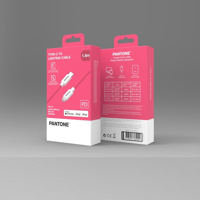 PANTONE MFi cable Lightning - USB-C 1,5m PT-CTL002-5 Pink 184C - Bild 4