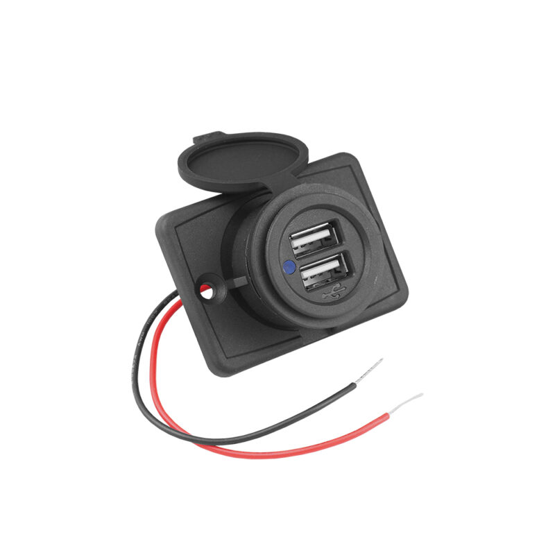 Recessed car/motorcycle/boat charger with lid out: 2xUSB-A 2x5V/2,4A, in:12V/24V