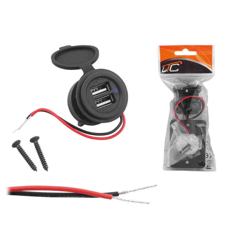 Recessed car/motorcycle/boat charger with lid out: 2xUSB-A 2x5V/2,4A, in:12V/24V - Bild 3