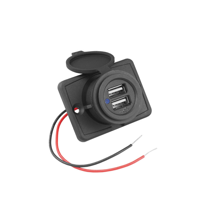 Recessed car/motorcycle/boat charger with lid out: 2xUSB-A 5V/3,1Amax., in:12V/24V