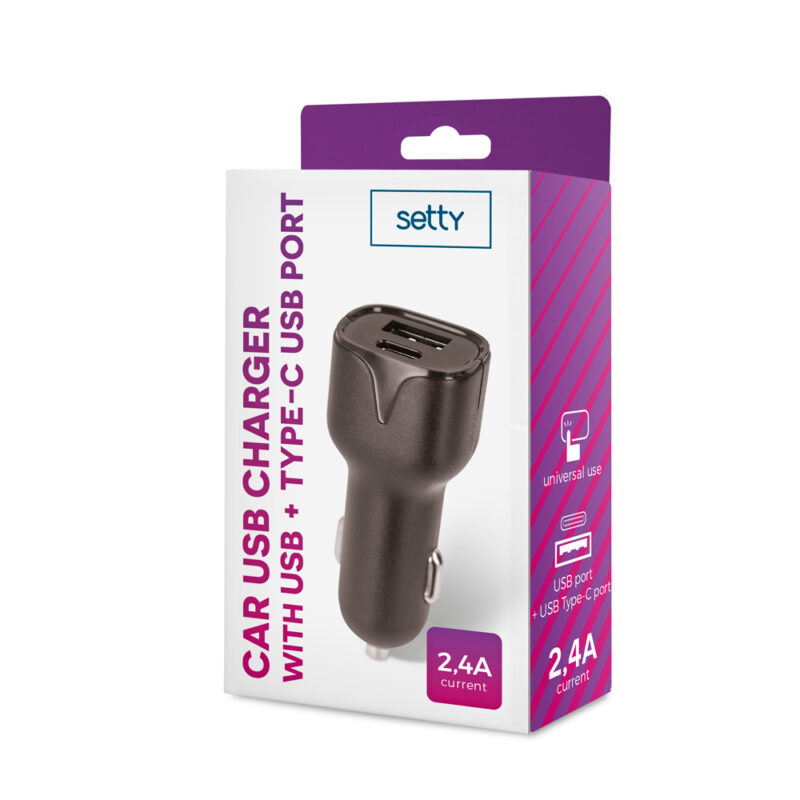 Setty car charger 1x USB 1x USB-C 2,4A black - Bild 3