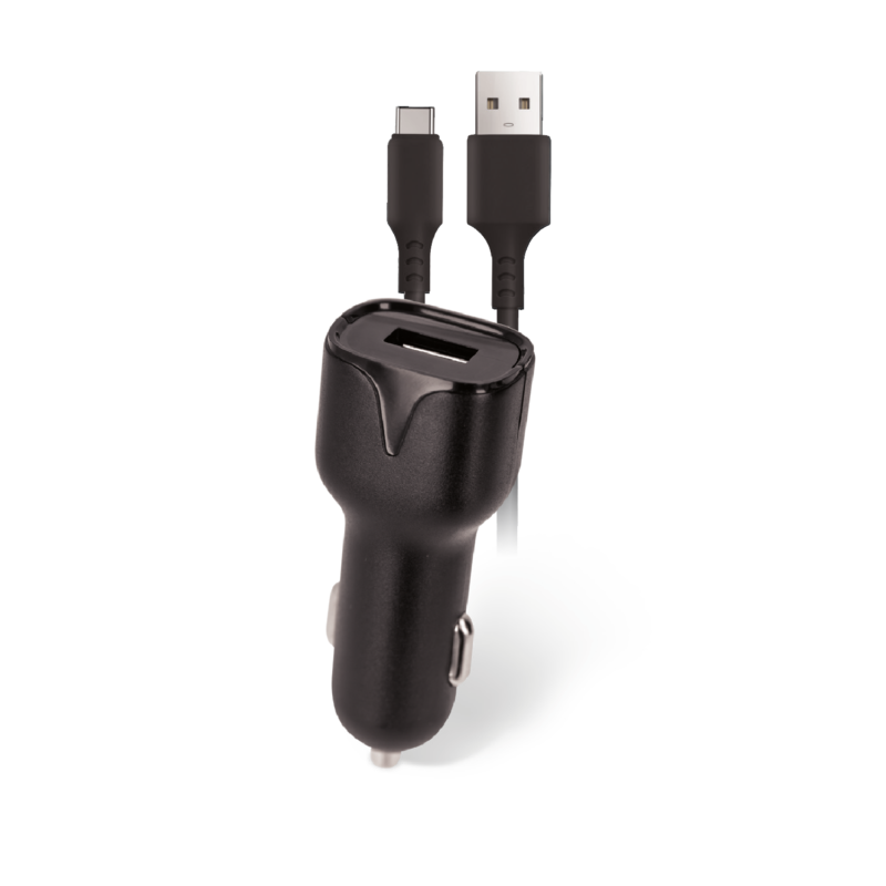 Setty car charger 1x USB 2,4A black + USB-C cable 1,0 m