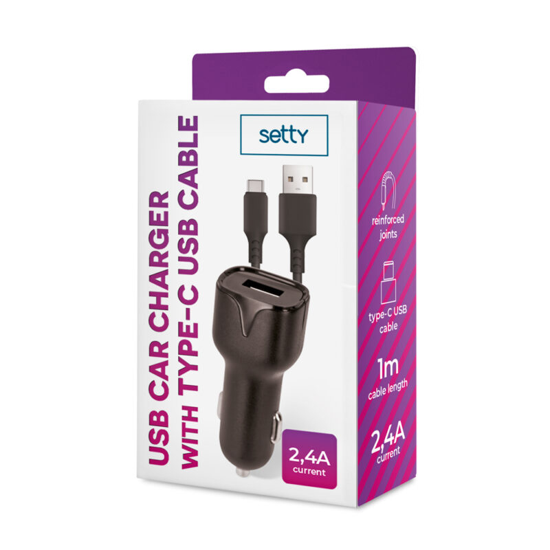 Setty car charger 1x USB 2,4A black + USB-C cable 1,0 m - Bild 4