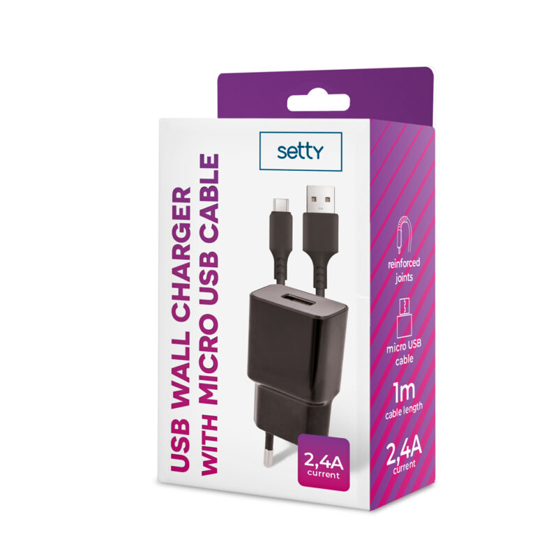 Setty charger 1x USB 2,4A black + microUSB cable 1,0 m NEW - Bild 4