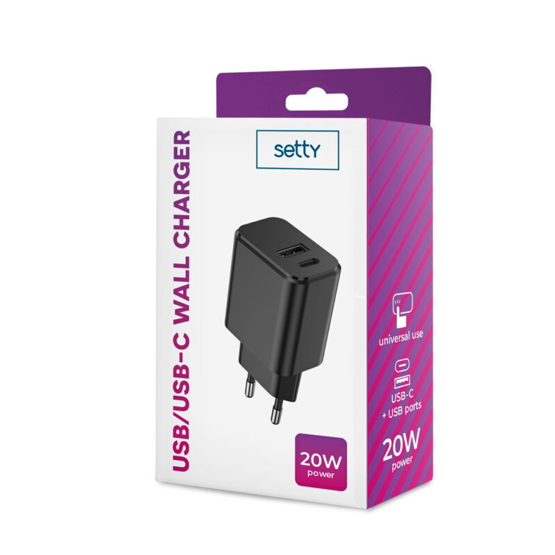 Setty charger 1x USB + USB-C 3A 20W black - Bild 7