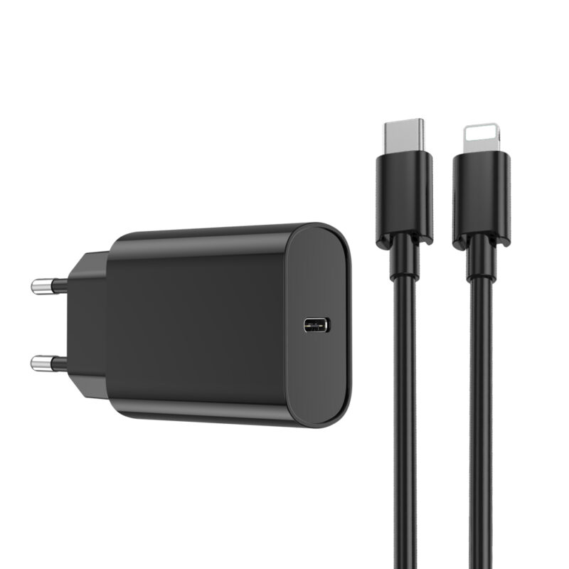 WIWU wall charger Wi-U001 PD 20W 1x USB-C black + cable USB-C - Lightning