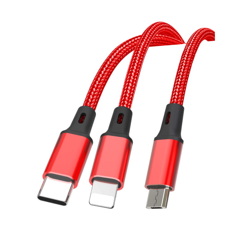 XO cable NB173 3in1 USB - Lightning + USB-C + microUSB 1,2 m 2,4A red - Bild 3