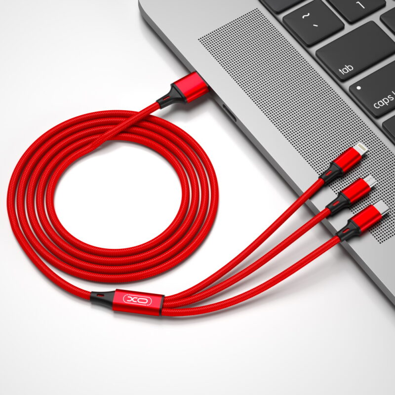 XO cable NB173 3in1 USB - Lightning + USB-C + microUSB 1,2 m 2,4A red - Bild 4